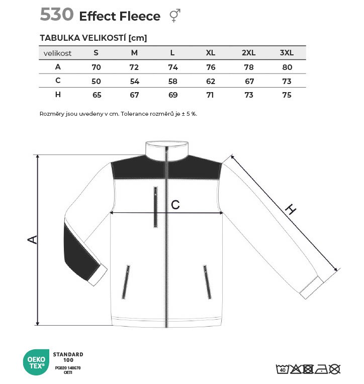 530 Effect fleece unisex Tabulka velikostí
